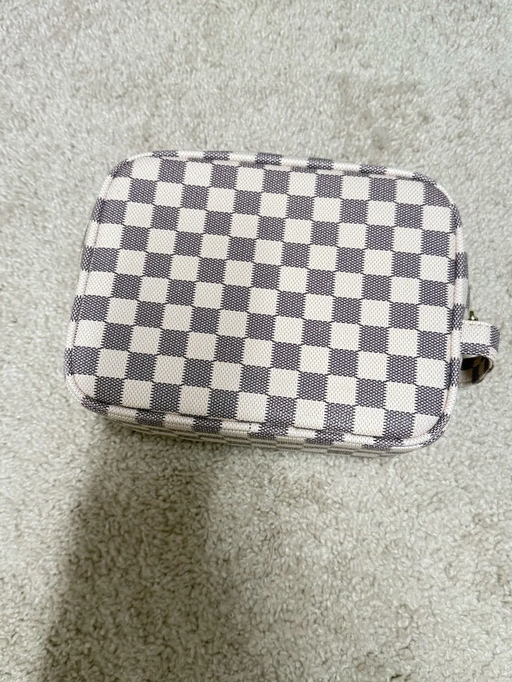 Checked Cosmetic Pouch in Beige and Taupe